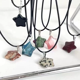 Colar De Cinco Estrelas Em Forma Y2K Stone Black Rope Chain