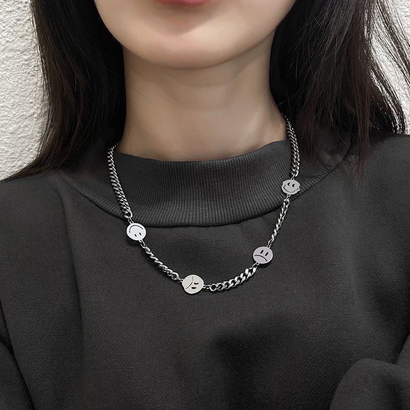 Colar De Moda Hip Hop Prata Emoticon Unisexo Punk Cadeia De Clavícula Personalizada Sem Acessório De Jóias Fade