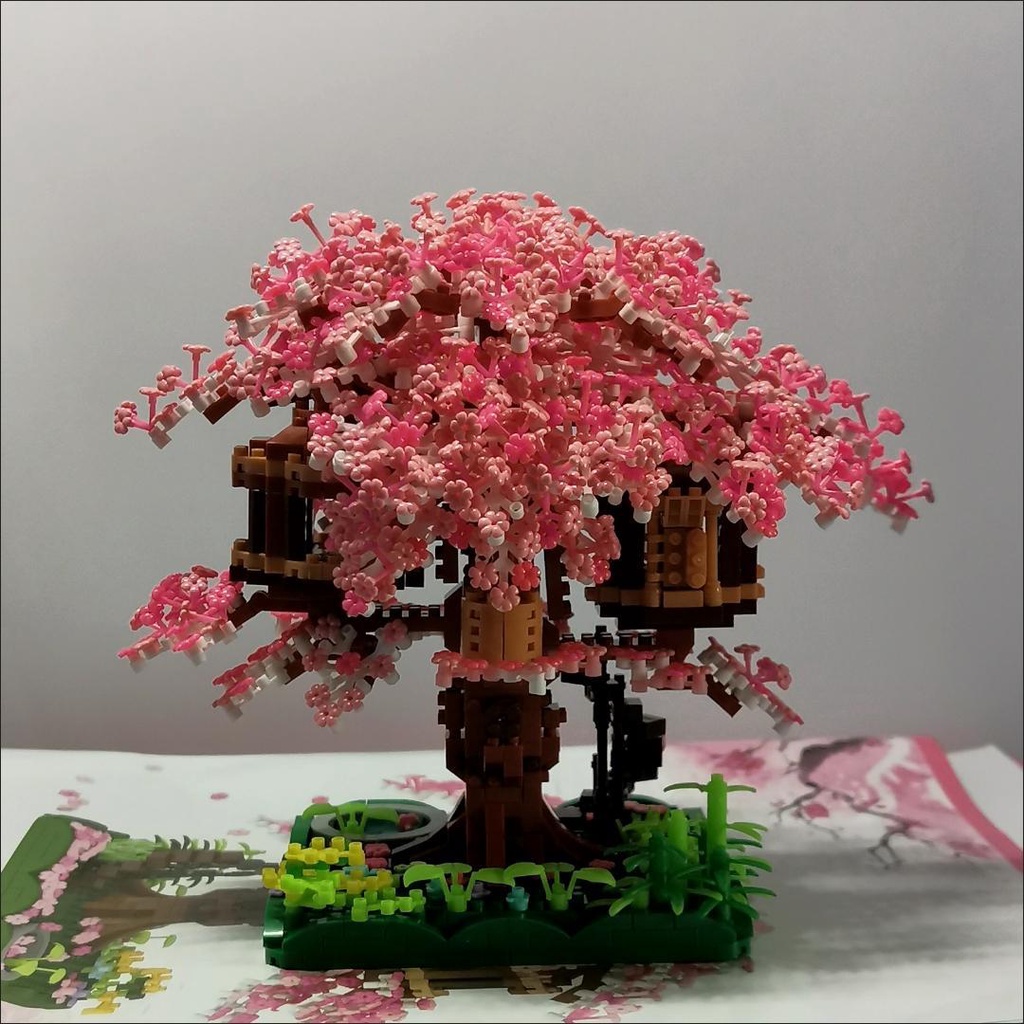 Compatível Com Lego Cherry Blossom Tree House Boys Girls Series Puzzle De Alta Dificuldade