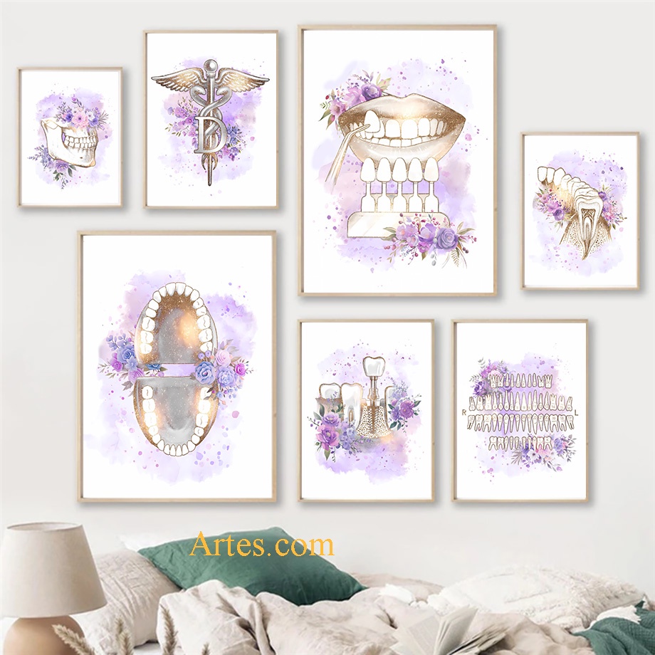 Quadro decorativo consultório dentista Quadro decorativo anatomia oral Quadro decorativo Dentes anatomia arte 