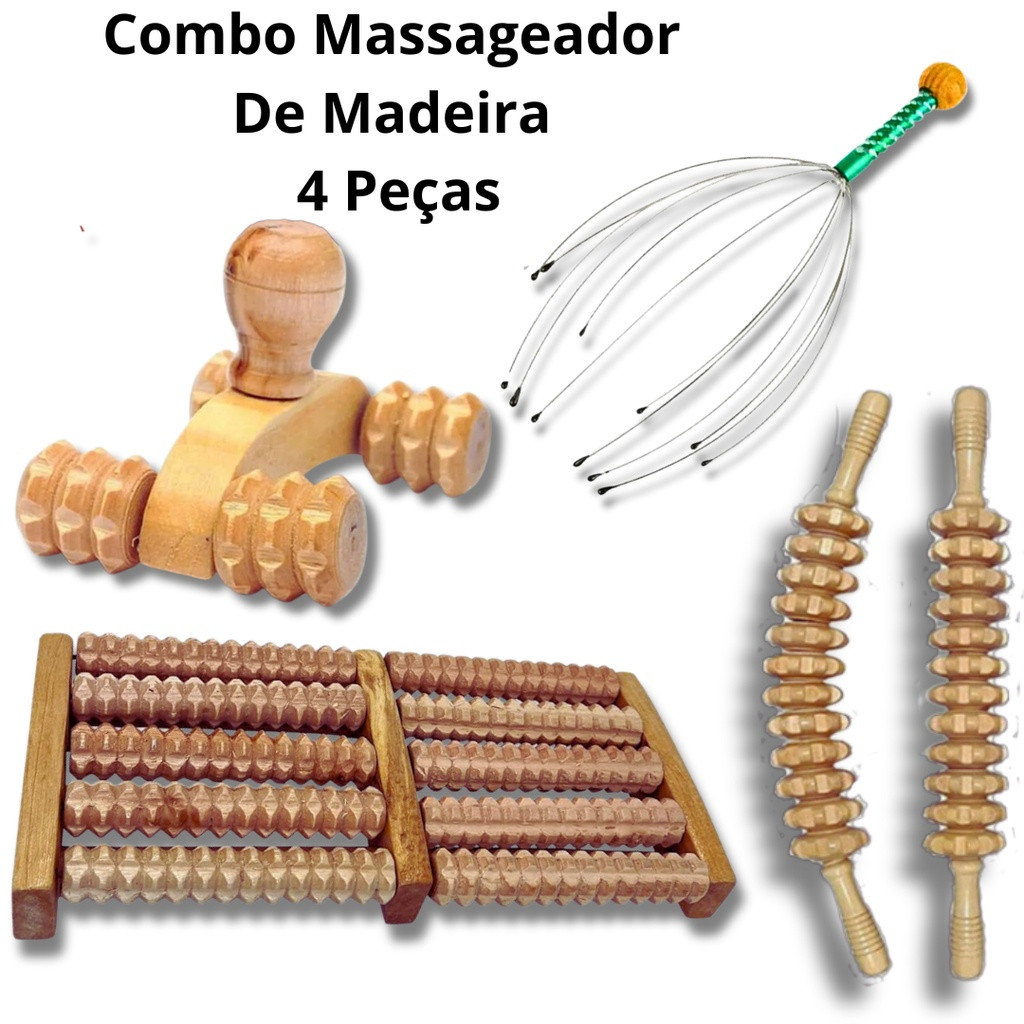 Kit massageador Rolo Bastão Massageador + Massageador Manual para Pés + massageador para cabeça + carrinho mas