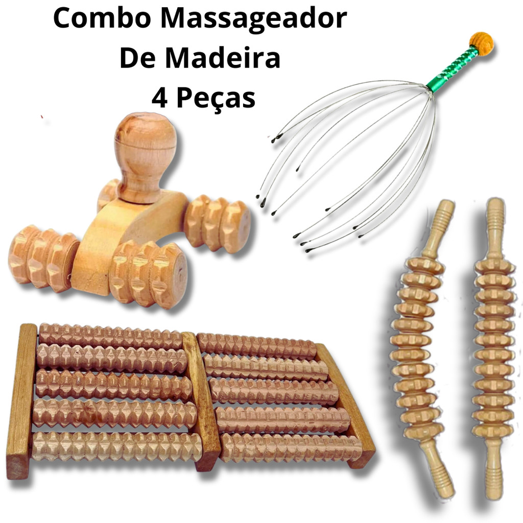Combo massageador Rolo Bastao Massageador + Massageador Manual para Pes + massageador para cabeça + carrinho m