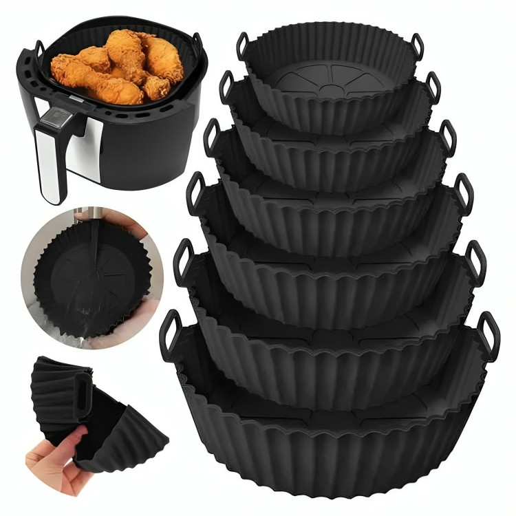 Kit 6 Forma de Silicone para Fritadeira Air Fryer com Alça Antiaderente Cozinha Forma de Airfryer Silicone 6 T