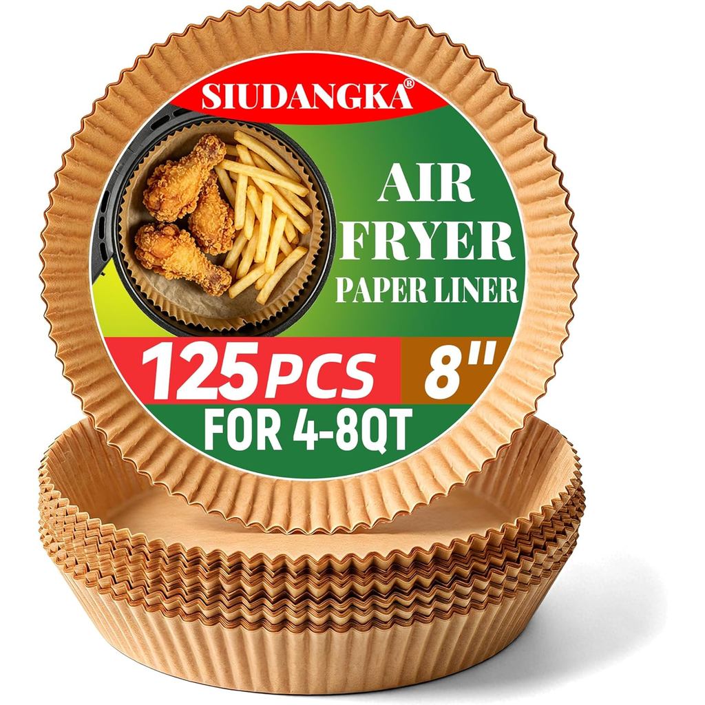 Forros para Air Fryer SIUDANGKA para Ninja Air Fryer, 125 Peças de Papel Descartável para a maioria dos AirFry