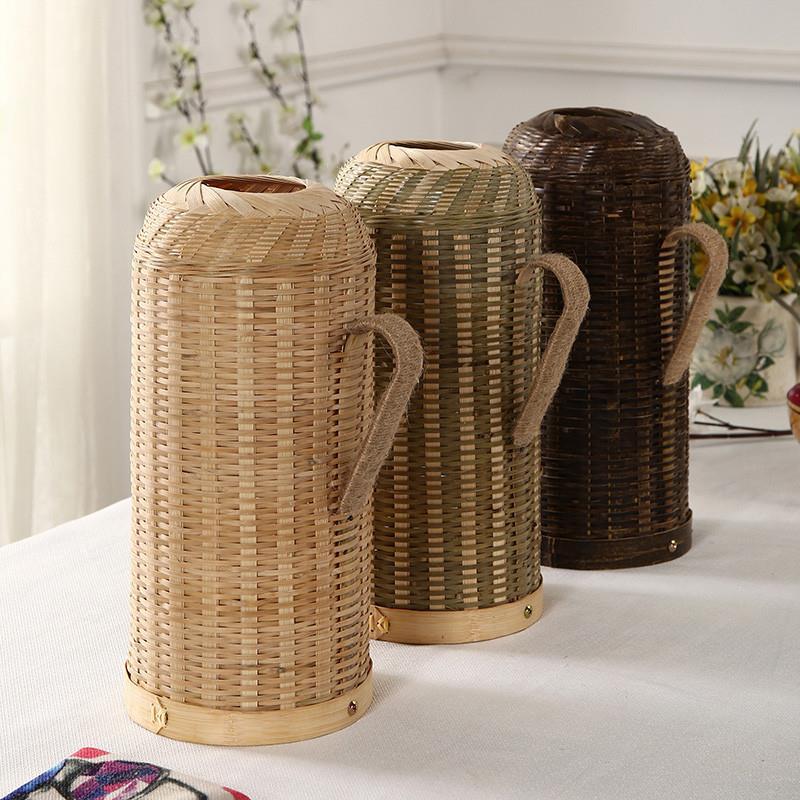 High-End artesanal de bambu tecido térmico garrafa térmica escudo térmico garrafa de água fervente garrafa tér