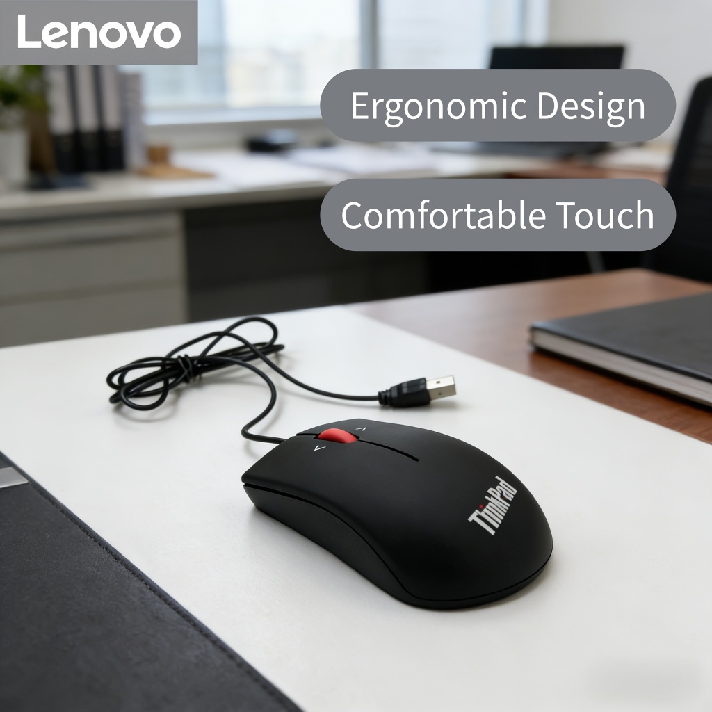 Mouse com Fio/Mouse Sem Fio Lenovo ThinkPad Ergonômico Mouse Óptico USB 2.4G com Rolo Vermelho e Clique Silenc